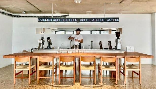 Futuristic coffee atelier with curious brews