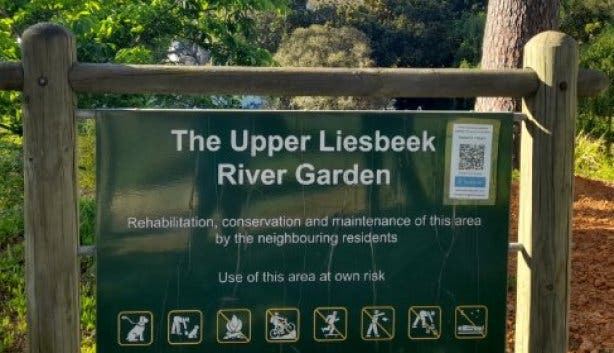 Upper Liesbeek River Garden Newlands Cape Town sign