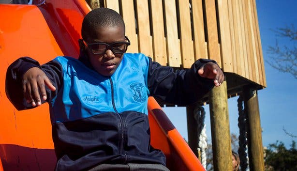 Blind-Friendly Outdoor Park Slide and Boy