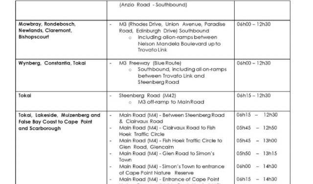 Cape Town Cycle Tour road closures 2021